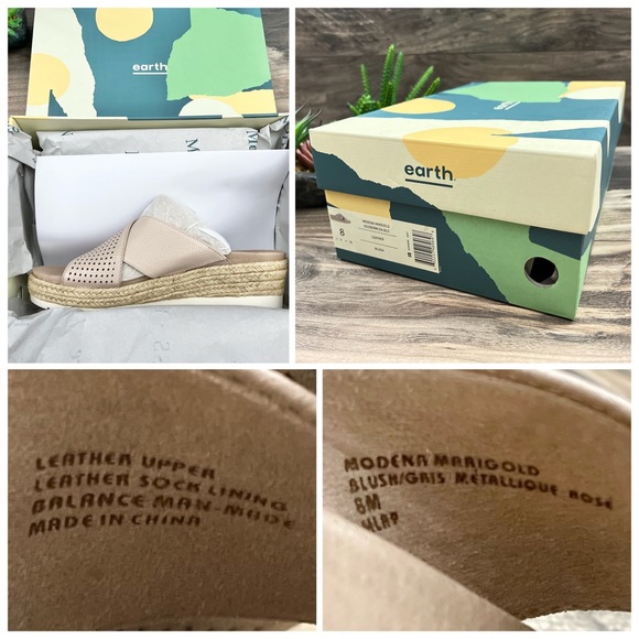 Earth Modena Marigold Espadrille Platform Wedge Slide Sandal 8M Blush Leather - Picture 11 of 11